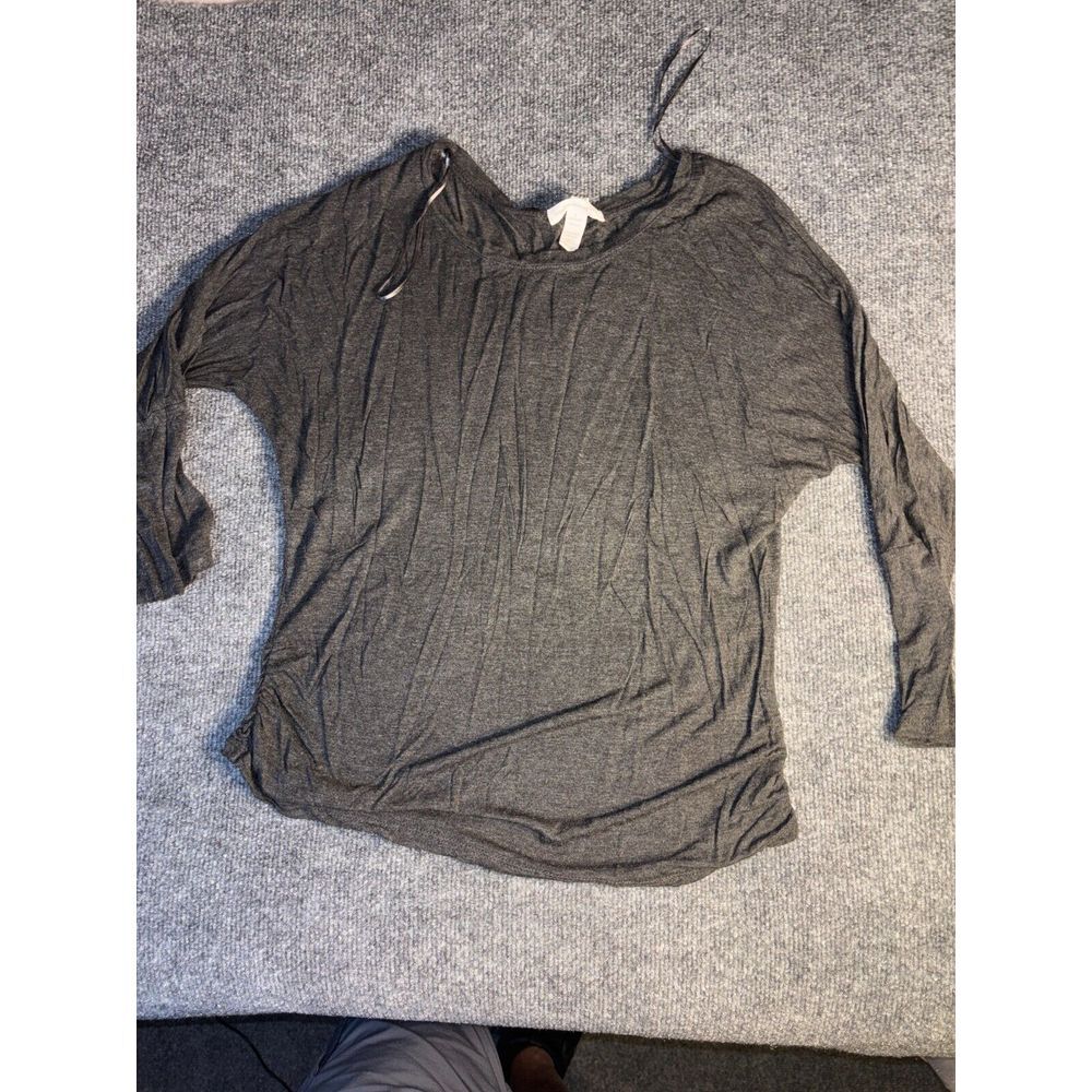 Ambiance Apparel Shirt Top Womens Large Black Long Sleeve Round Neck Side Ruched